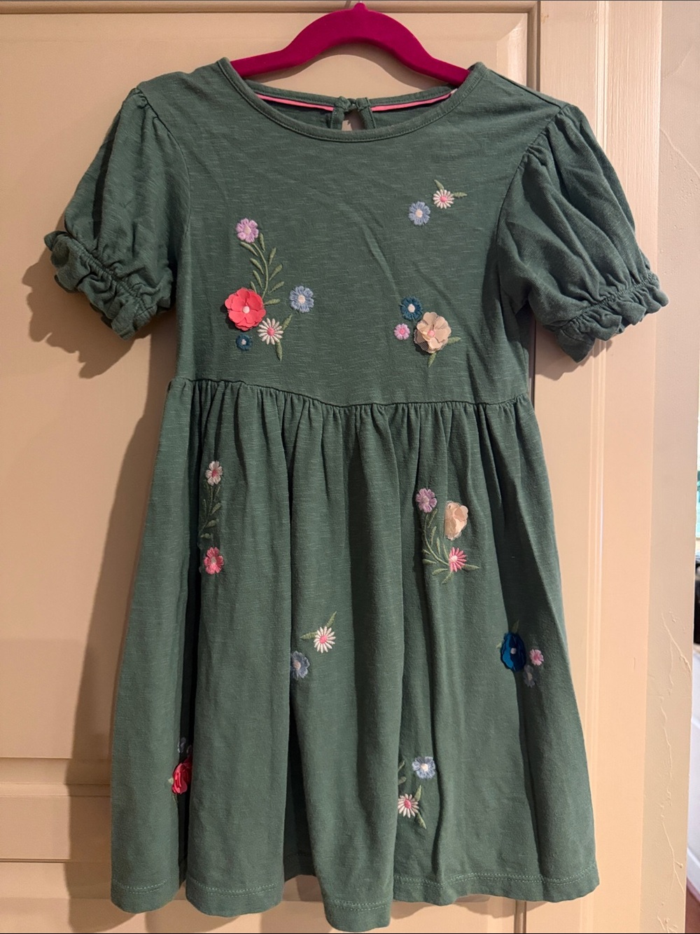 Girls' Green Floral Embroidered Dress